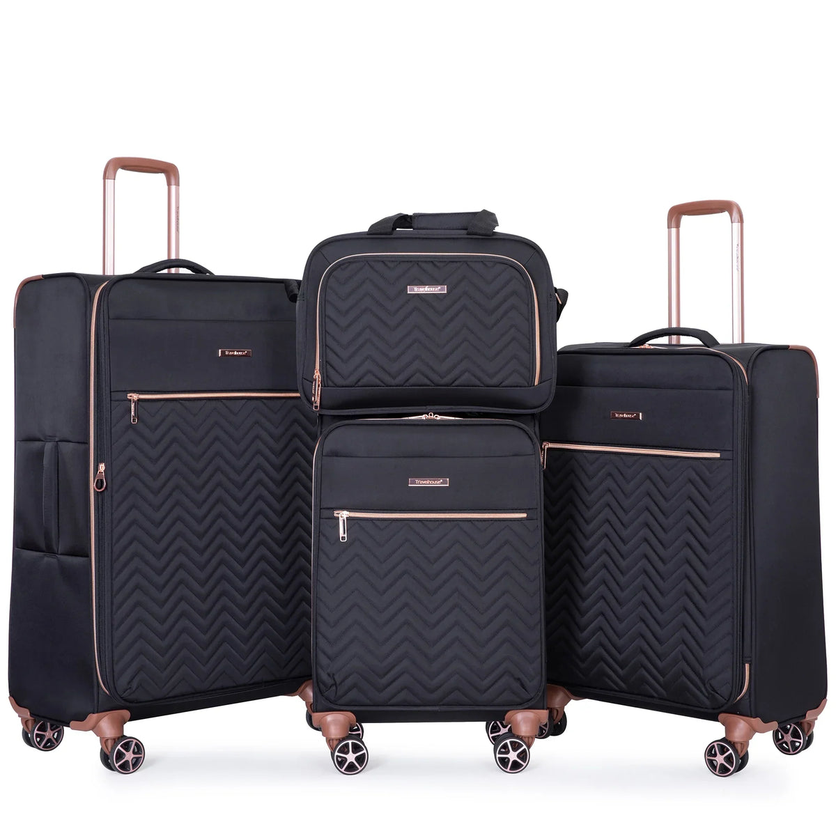2026 NewTravelhouse 4 Piece Luggage Set Softside Expandable Lightweight Suitcase with Double Spinner Wheels.(Black)