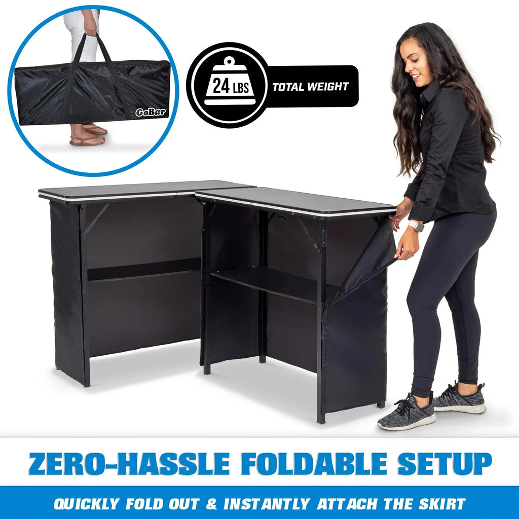 2026 NewGoBar Portable Double Bar Table Set with Multi-Color LED Lights - Mobile Bartender Station for Events - Includes Carrying Case