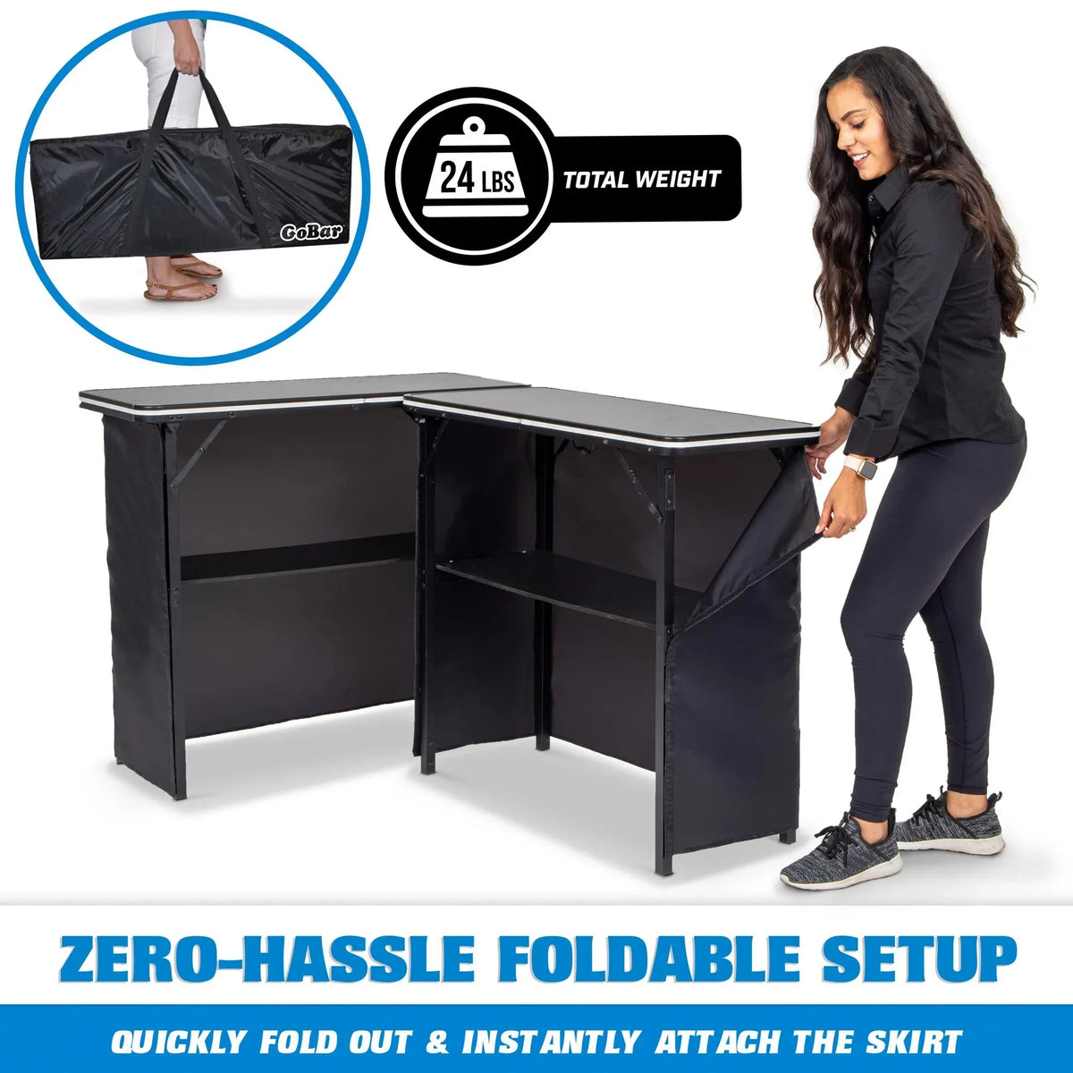 2026 NewGoBar Portable Double Bar Table Set with Multi-Color LED Lights - Mobile Bartender Station for Events - Includes Carrying Case