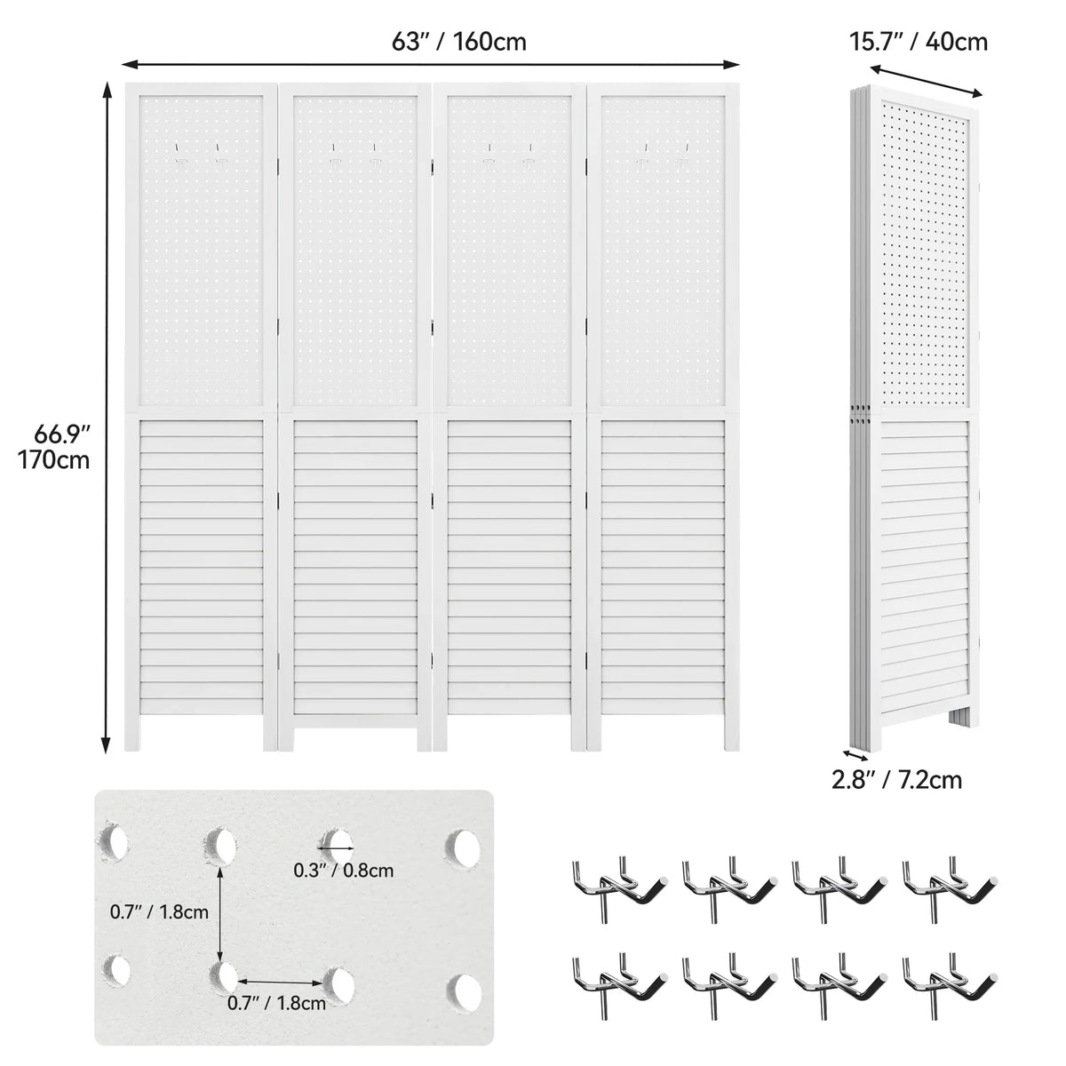 2026 NewDextrus Room Divider, 4 Panel Folding Privacy Screens with Pegboard Display, Freestanding Portable Privacy Screen Room Partition for Jewelry, Craft Show, Retail, Living Room, Bedroom