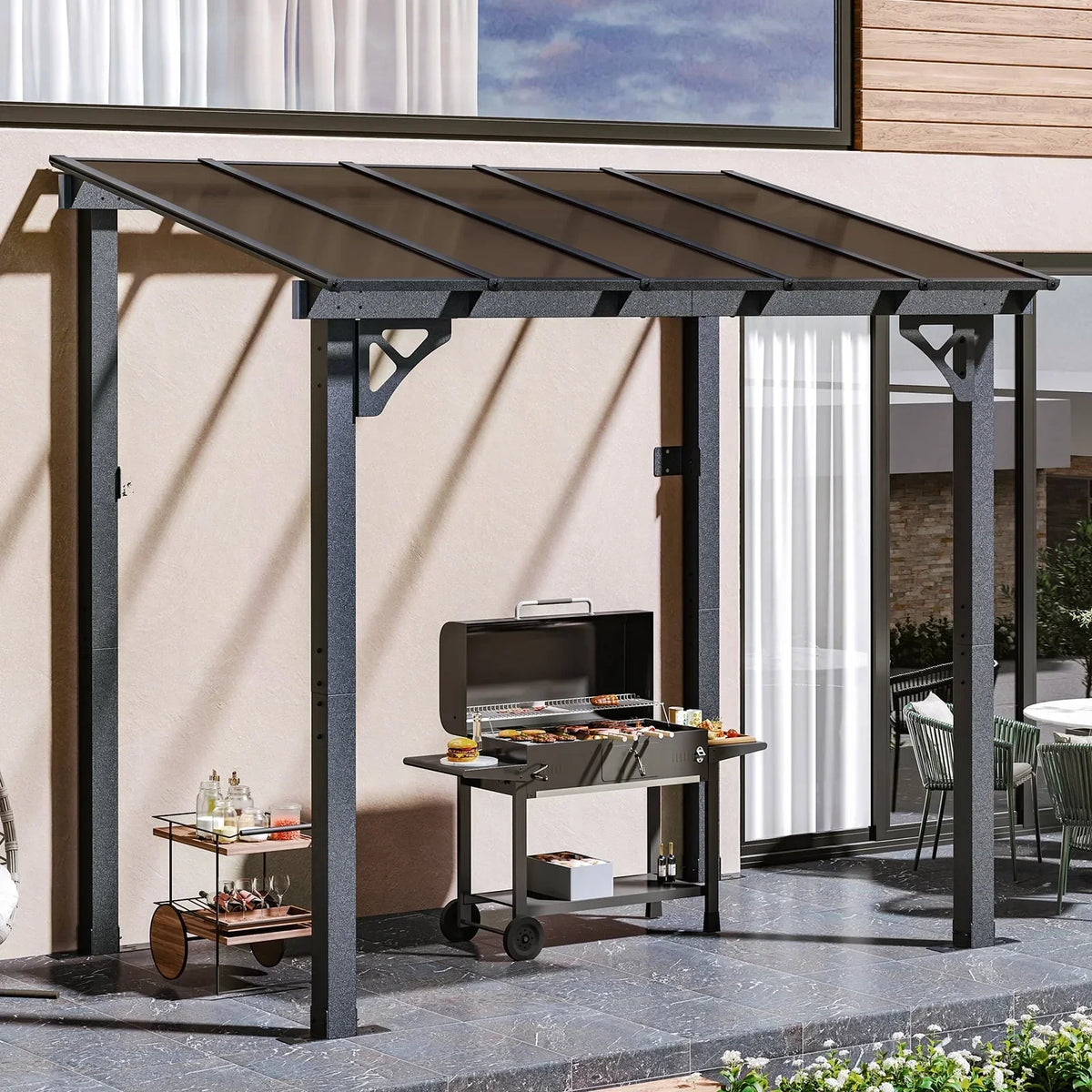2026 NewAoxun 8' x 5' Gazebo for Patio, Gazebo Pergola with Sloped Roof, Grill Gazebo Large Wall-Mounted Heavy Duty Awnings, for Backyard, Deck, Patio