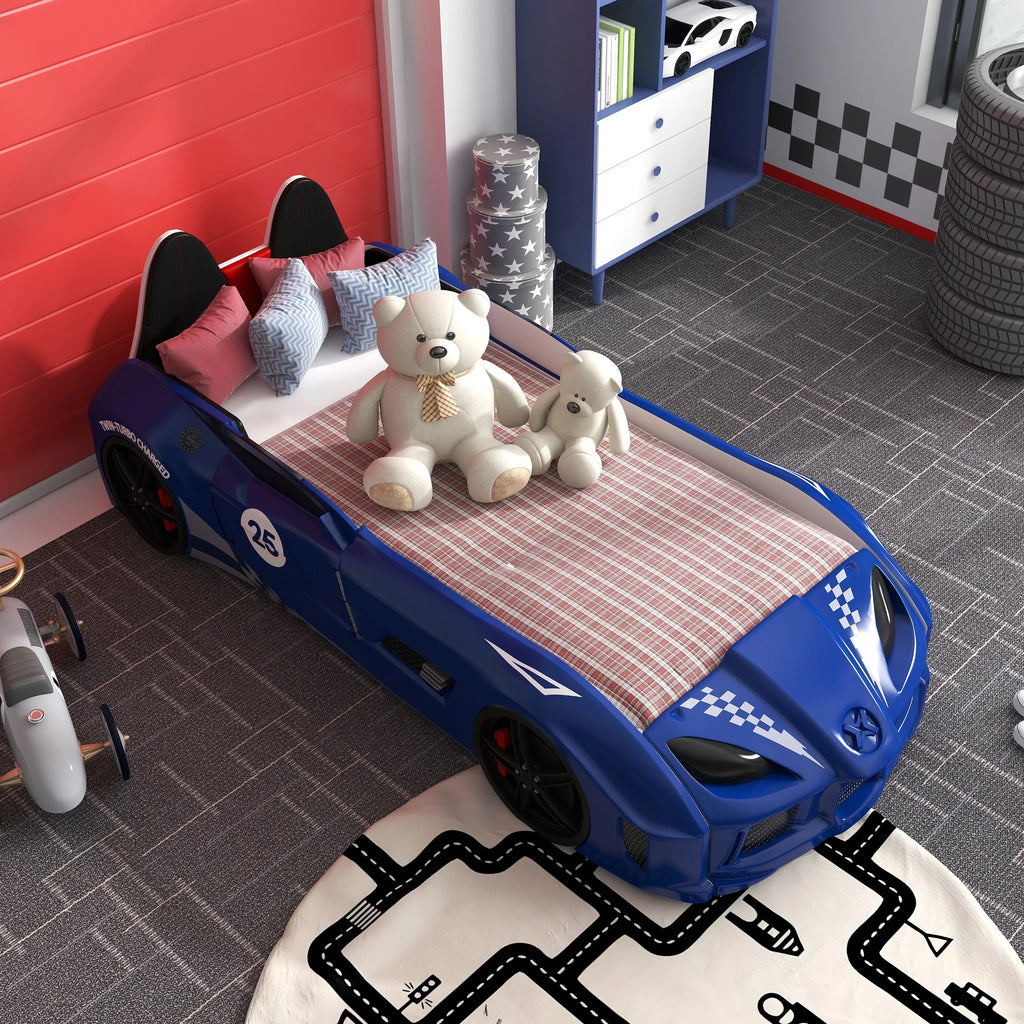 2026 NewFurniture of America Dash Kids Plastic Twin Race Car Bed with LED and Sound, White
