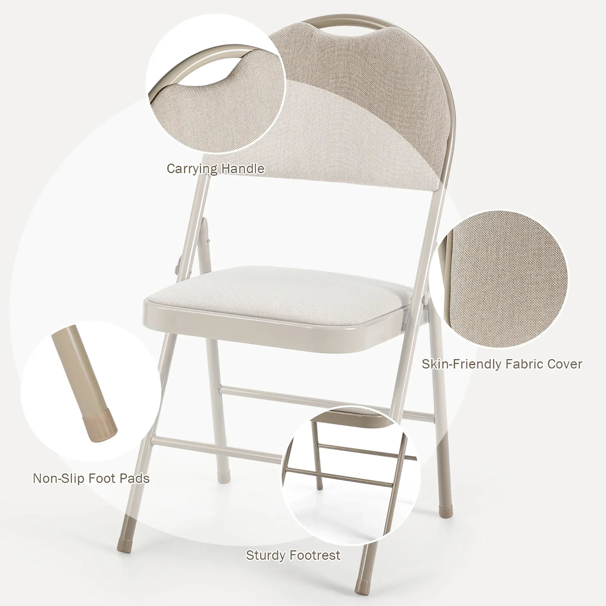 2026 NewCostway Set of 6 Folding Chairs Fabric Upholstered Padded Seat Metal Frame Home Office Beige