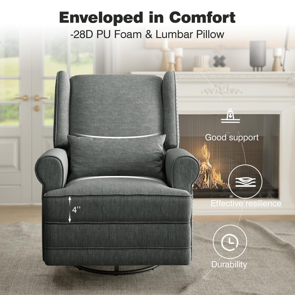 2026 NewRoyalcraft Swivel Nursery Glider Recliner, Comfy Upholstered Glider Chair with Lumbar Pillow and Footrest, Beige