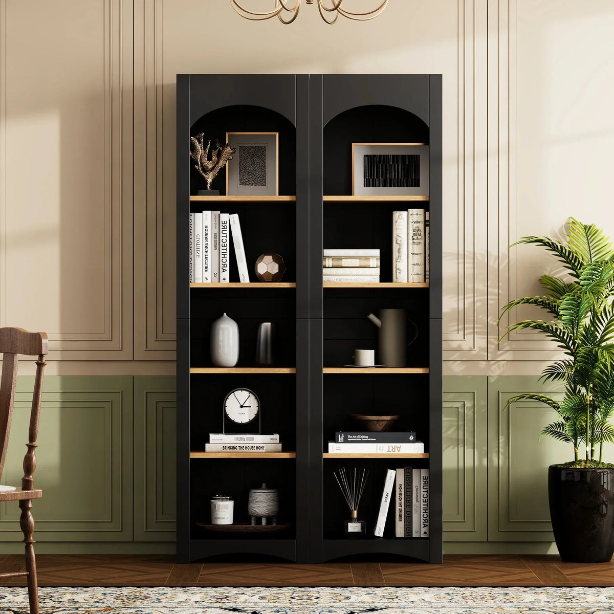 2026 New72"h Pantry Pair, 2, Adjustable Shelves,, Black Finish 2 Bookcase, Cabinet With Vintage Style