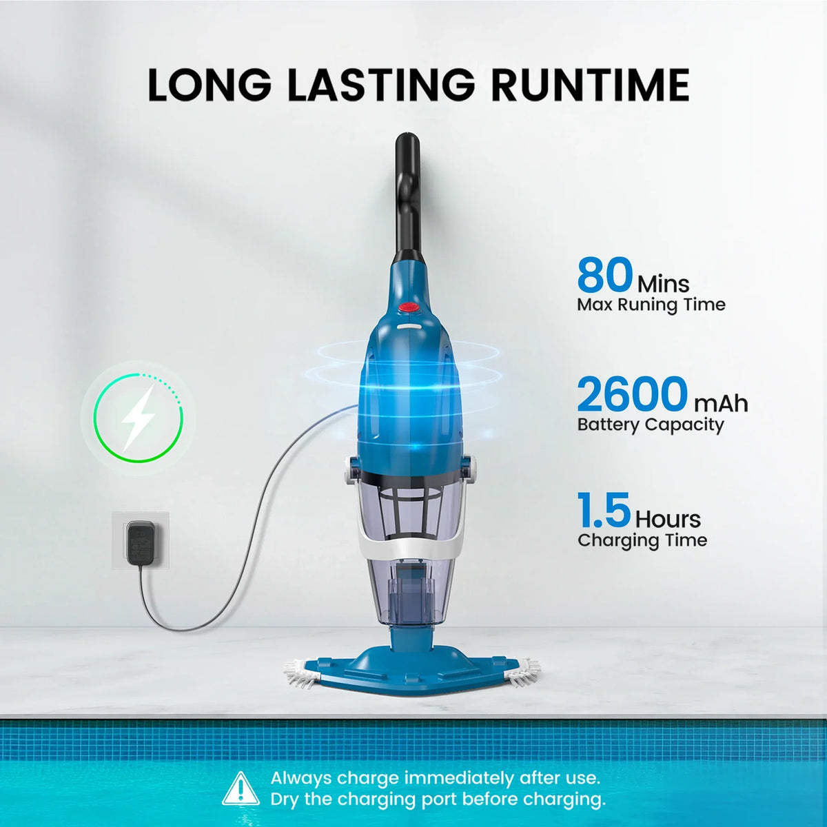 2026 NewCordless Pool Vacuum Cleaner, Handheld Pool Vacuum with 80-Minute Runtime for Above & In-Ground Pools, Spas and Hot Tubs, Strong Suction Power, Fast Charging