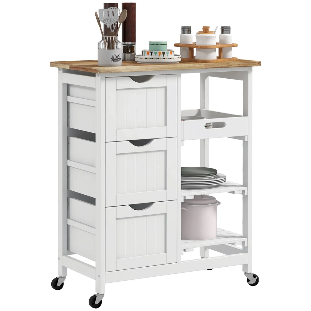 2026 NewHOMCOM Rolling Kitchen Island Cart, Bar Serving Cart, Compact Trolley on Wheels with Wood Top, Shelves & Drawers for Home Dining Area, Grey