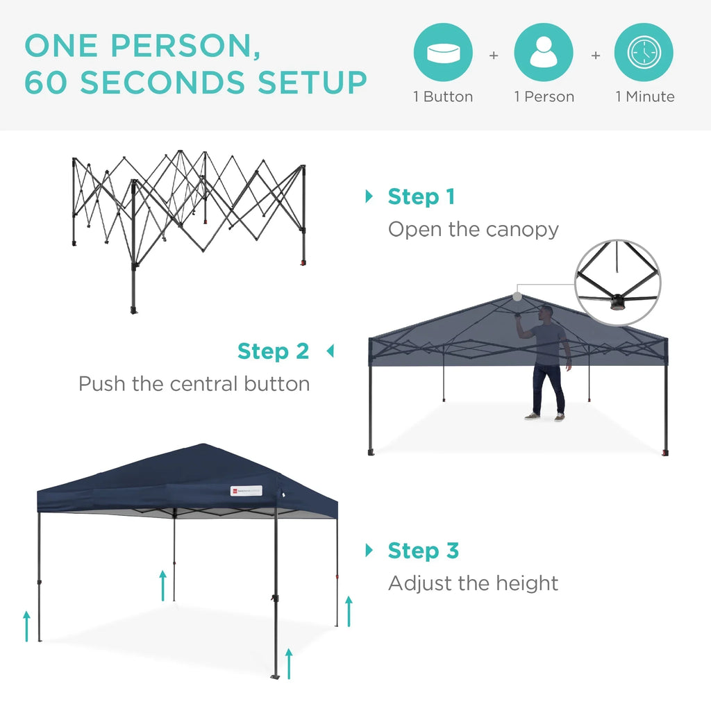 2026 NewBest Choice Products 12x12ft Easy Setup Pop Up Canopy w/ 1-Button Setup, Wheeled Case, 4 Weight Bags - Navy Blue