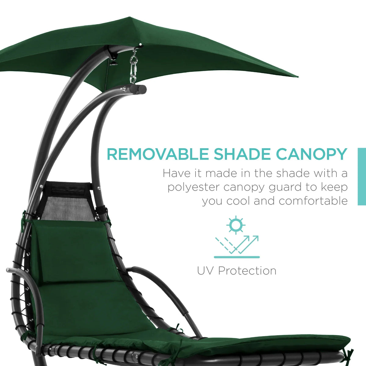 2026 NewBest Choice Products Hanging Curved Chaise Lounge Chair Swing for Backyard, Patio w/ Pillow, Shade, Stand - Teal