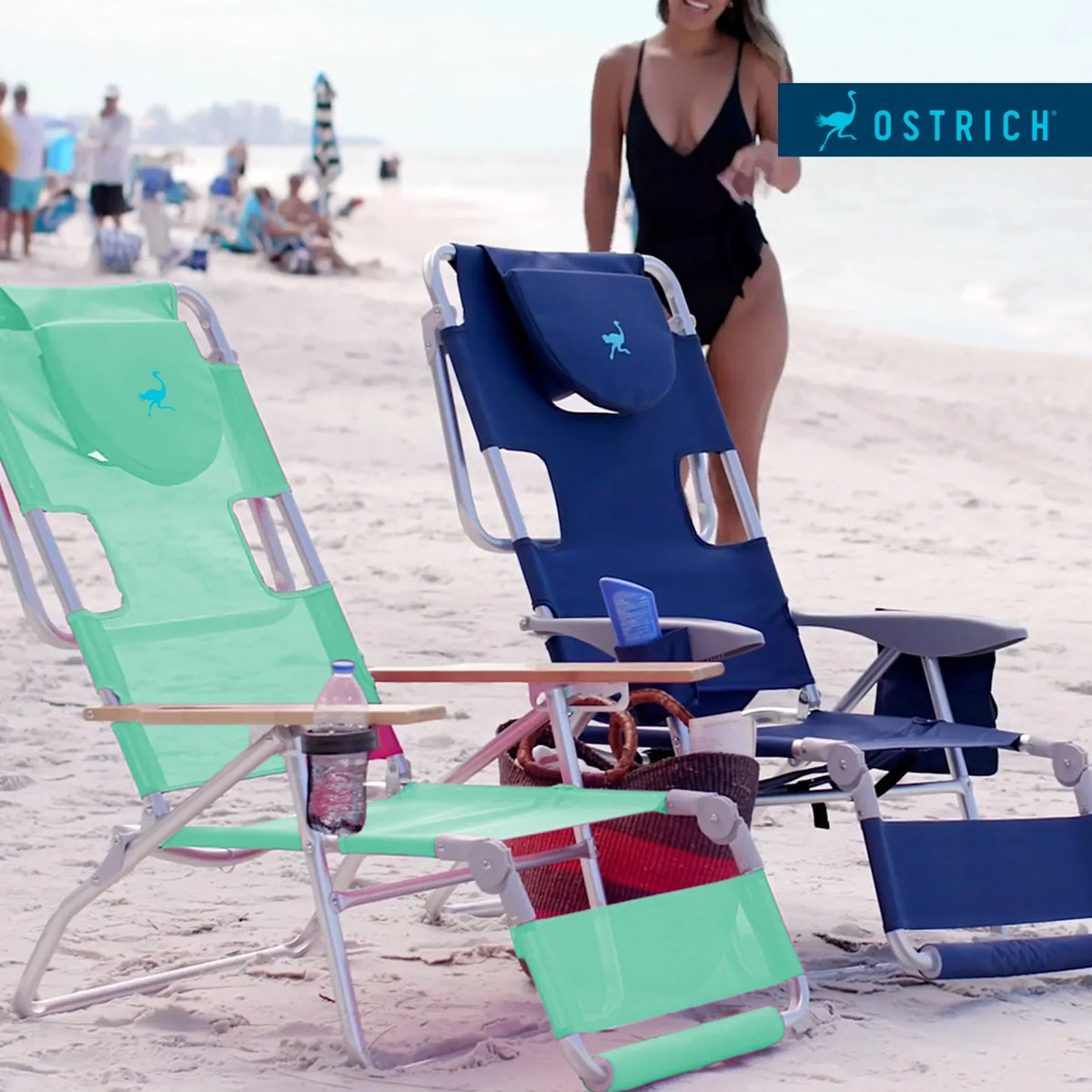 2026 NewOstrich Deluxe 3N1 Lightweight Outdoor Beach Lounge Chair w/Footrest, Pink