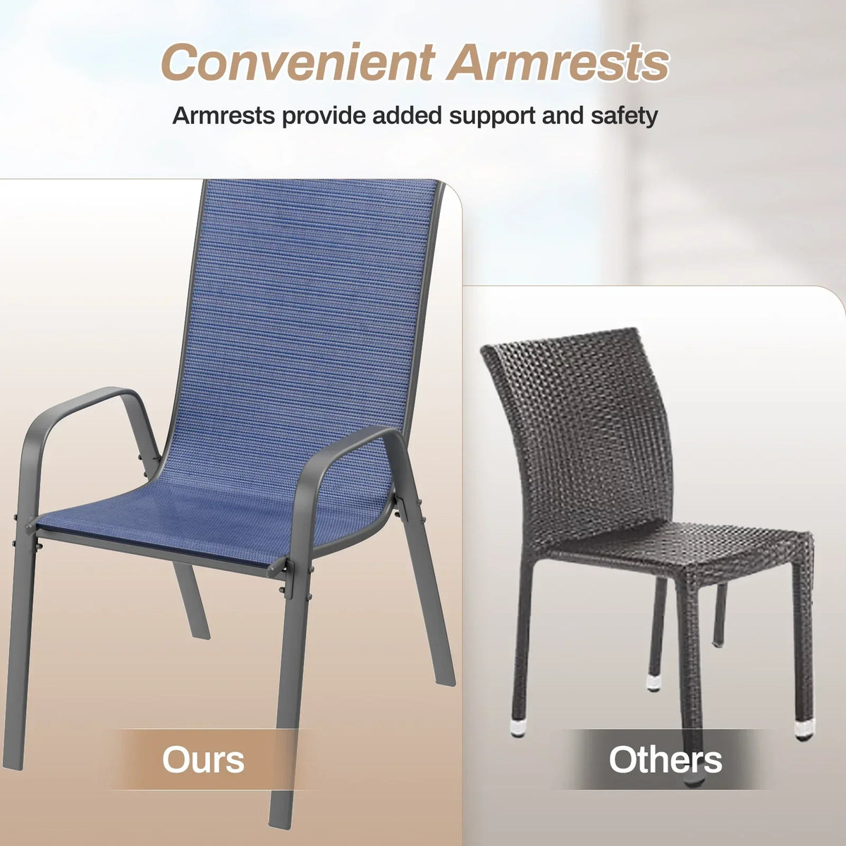 2026 NewArlopu 8Pcs Patio Dining Chairs Outdoor Stackable Armrest Chairs for Lawn Garden Backyard