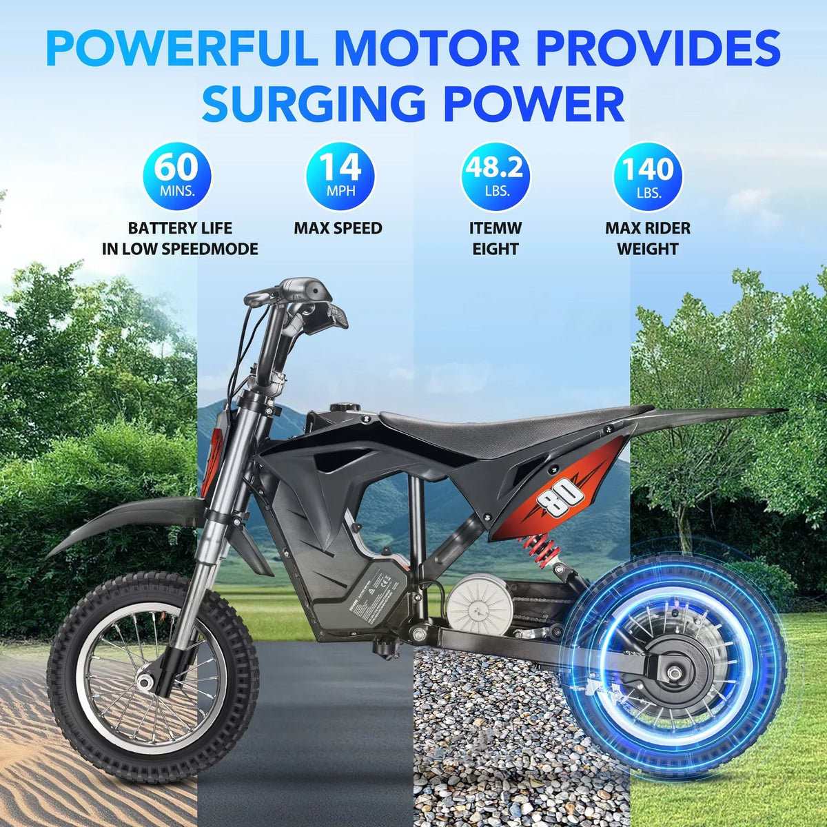 2026 New36V Kids Electric Dirt Bike,Fast Speed Electric Motorcycle Up to 16 MPH & 10 Miles Long-Range, 3-Speed Modes, Twist Grip Throttle, Dual Suspension & Brakes for Kids Ages 5-10 Ride on Toys