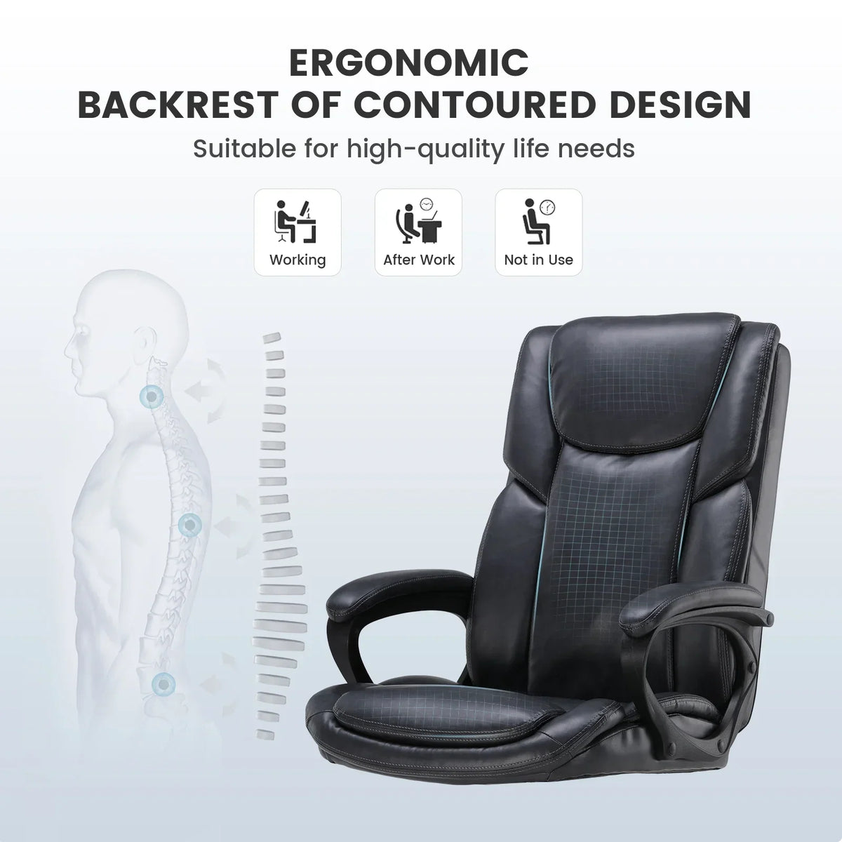 2026 NewMainstays Executive Ergonomic High Back Leather Home Office Desk Chair, Black