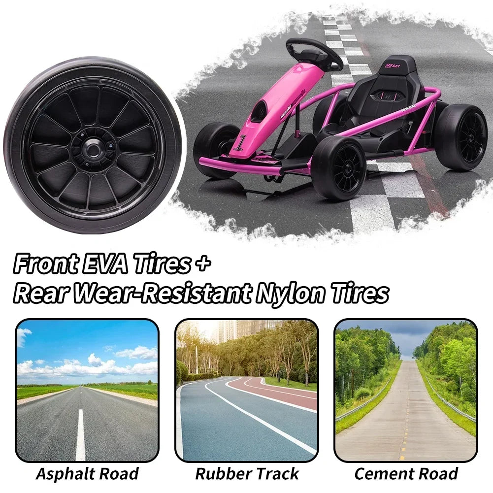 2026 NewSimzone Go Kart for Kids 24V Battery 300WX2 Motors Pedal On Foot Go Cart 8MPH High Speed Drifting Car with Slow Start Function Music Elastic Durable Tires, Blue