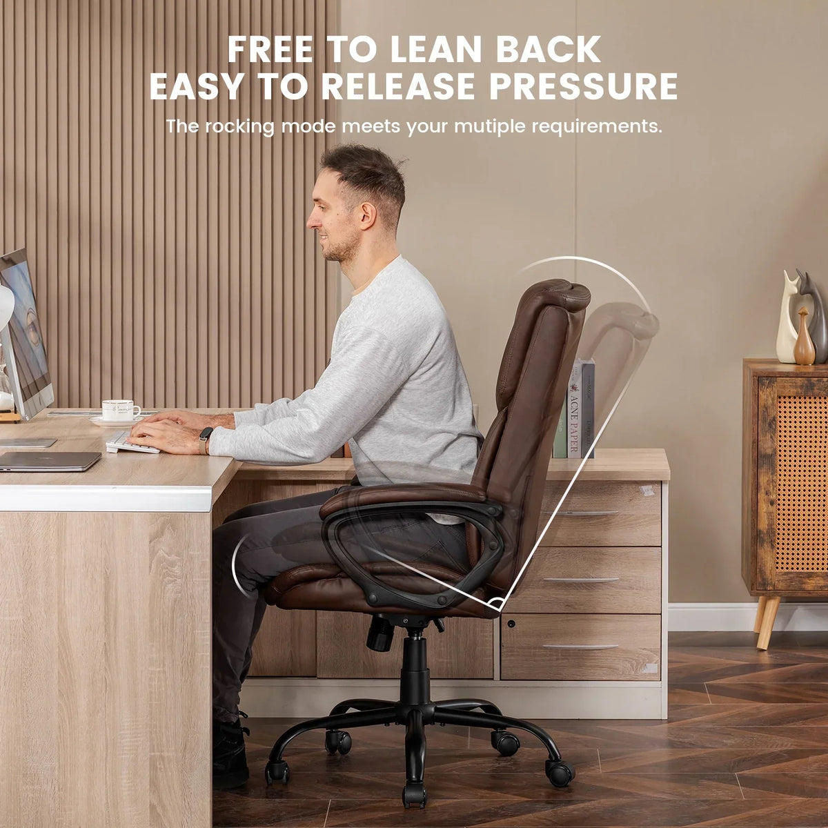 2026 NewMainstays Executive Ergonomic High Back Leather Home Office Desk Chair, Black