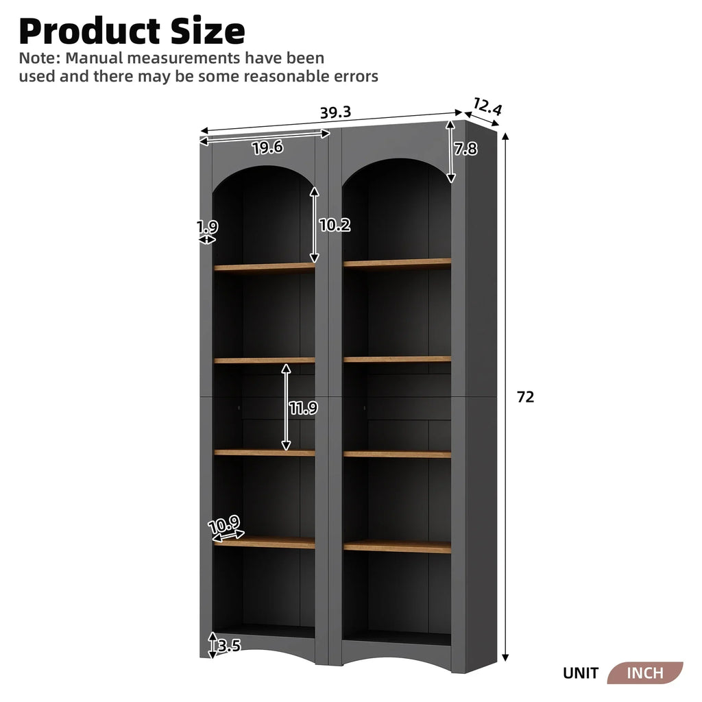 2026 New72"h Pantry Pair, 2, Adjustable Shelves,, Black Finish 2 Bookcase, Cabinet With Vintage Style