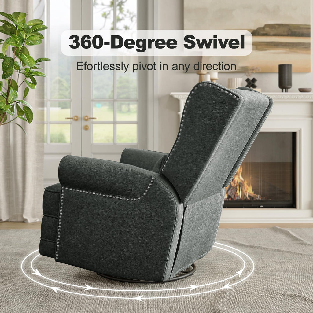 2026 NewRoyalcraft Swivel Nursery Glider Recliner, Comfy Upholstered Glider Chair with Lumbar Pillow and Footrest, Beige