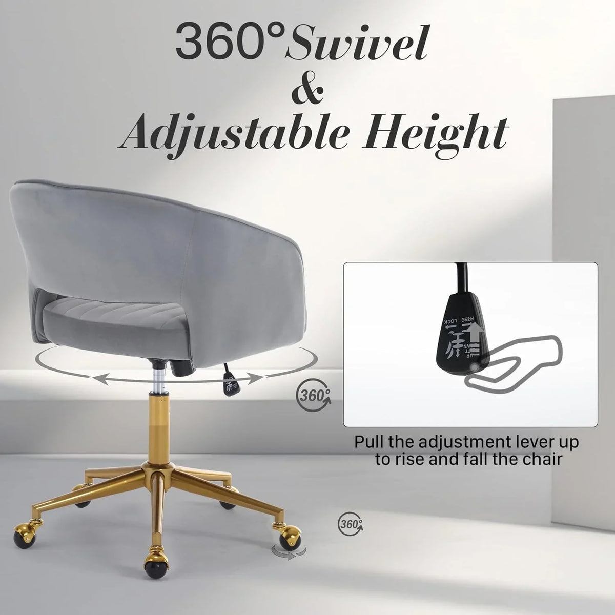 2026 NewHome Office Swivel Desk Chair, Modern Velvet Vanity Chair, Height Adjustable Armchair with Gold Base, Ergonomic Office Chair for Task Study Computer Room, Beige