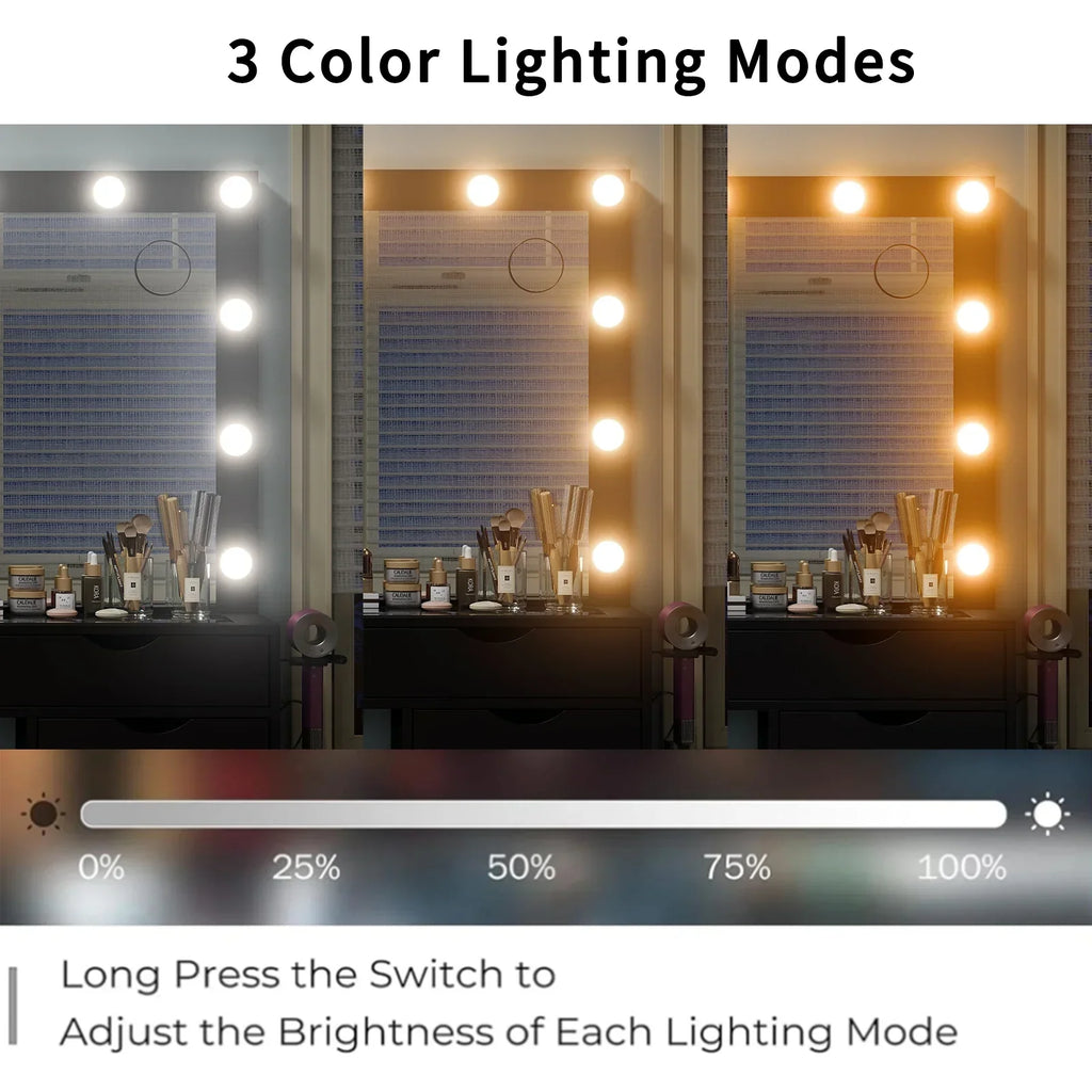 2026 NewYanosaku 15 Drawers Vanity Desk with Power Outlet, Makeup Table with Mirror and 13 LED Lights, 3 Color Lighting Modes, Brightness Adjustable, Glass Top Dressing Table, Vanity Set for Bedroom