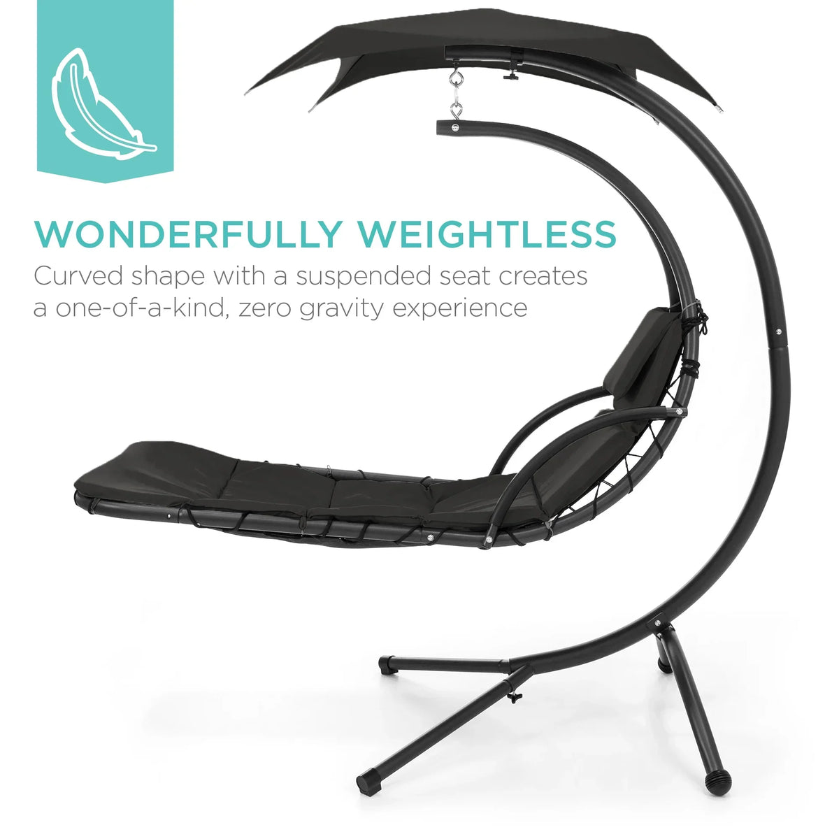 2026 NewBest Choice Products Hanging Curved Chaise Lounge Chair Swing for Backyard, Patio w/ Pillow, Shade, Stand - Teal