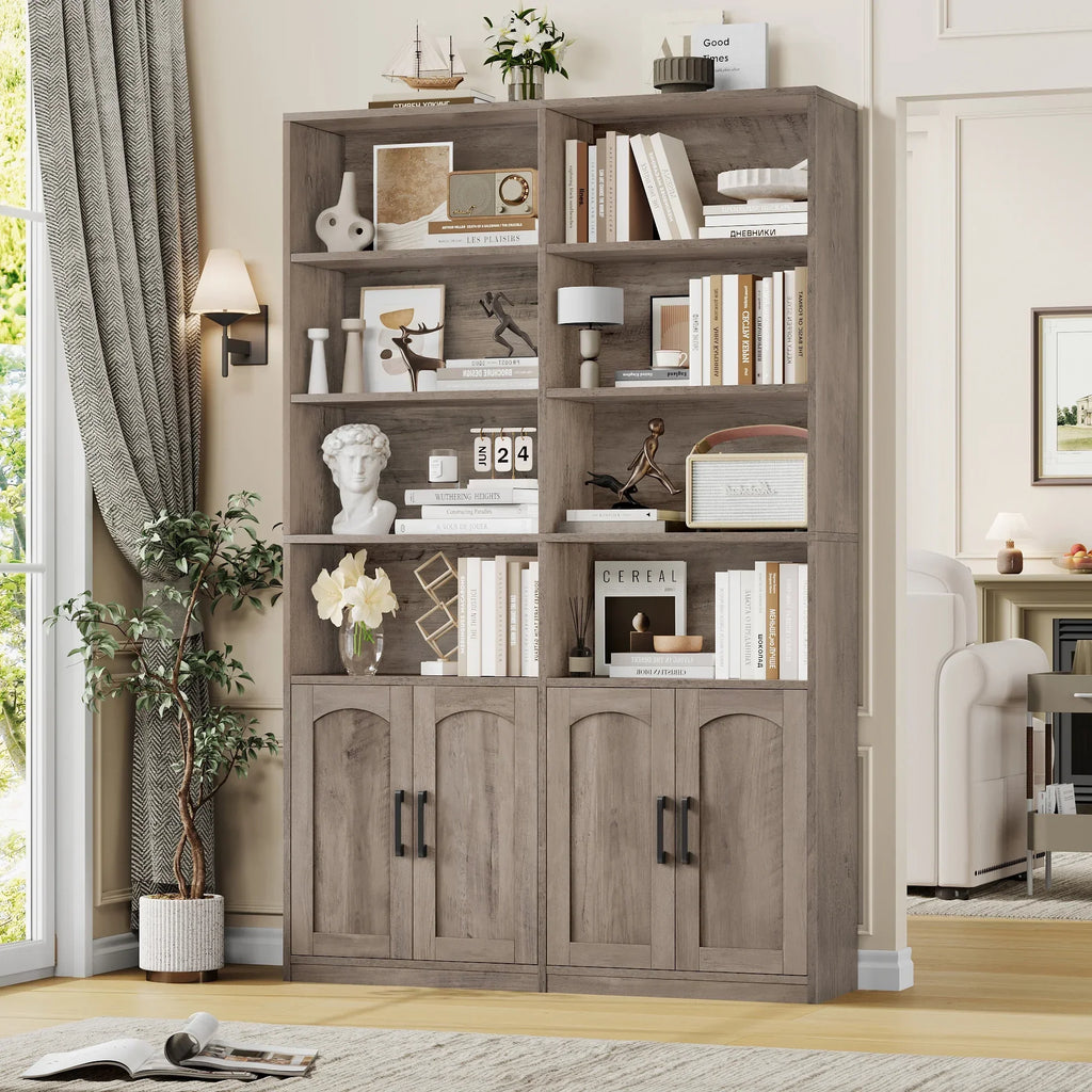 2026 NewHomfa 73" Tall Bookcases with Doors, 8 Cubes 6-Tier Double Row Bookshelf, White Bookcase for Living Room Home Office