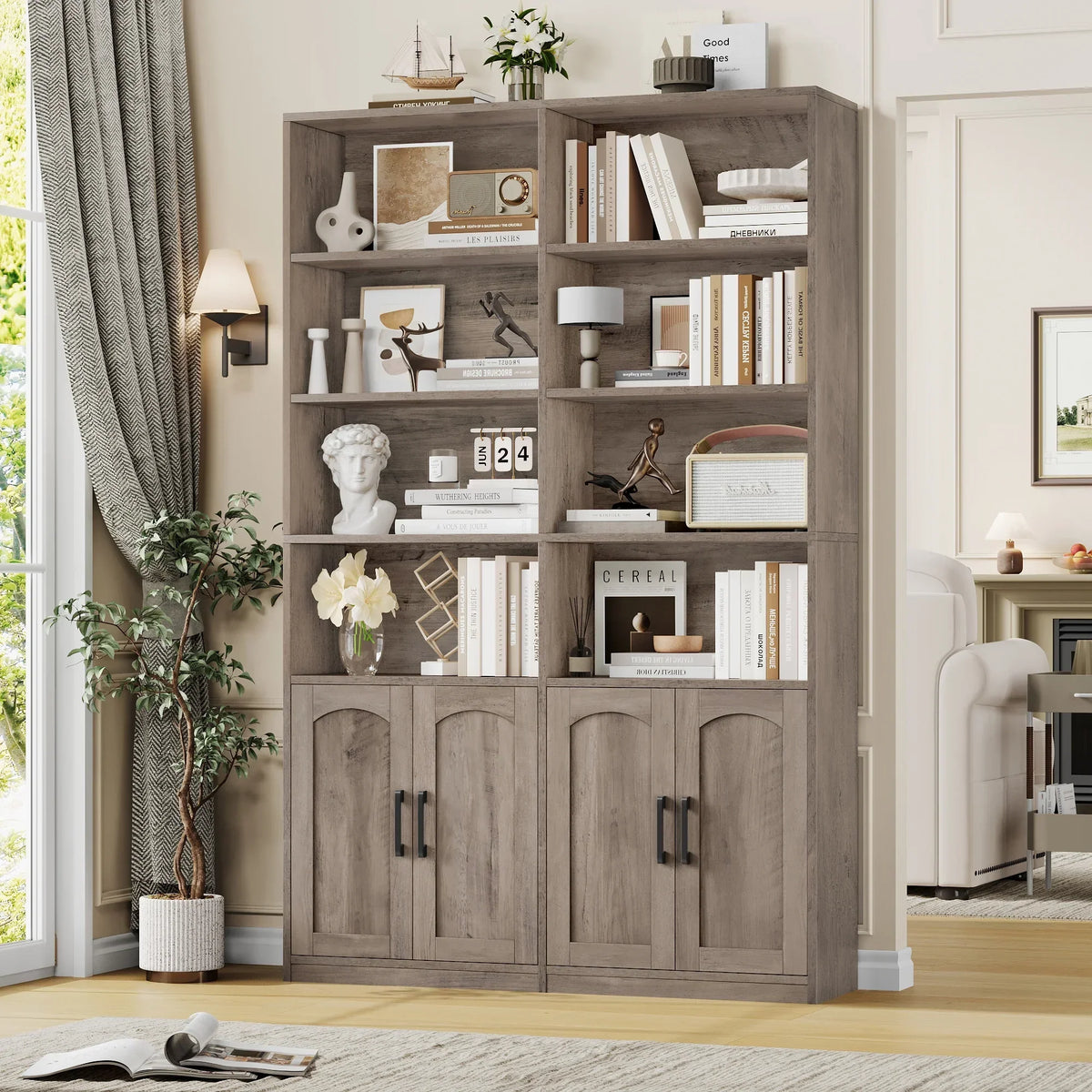 2026 NewHomfa 73" Tall Bookcases with Doors, 8 Cubes 6-Tier Double Row Bookshelf, White Bookcase for Living Room Home Office