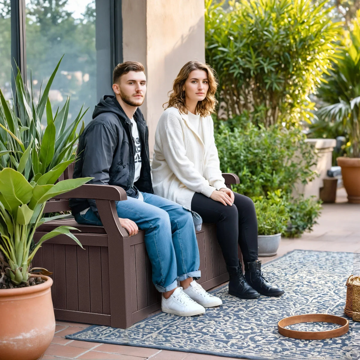 2026 NewHomall 80 Gallon Plastic Storage Bench Made Of Durable Weatherproof Resin And Deck-Box Organized Storage Compartment For Outdoor Patios And Lawns,Black