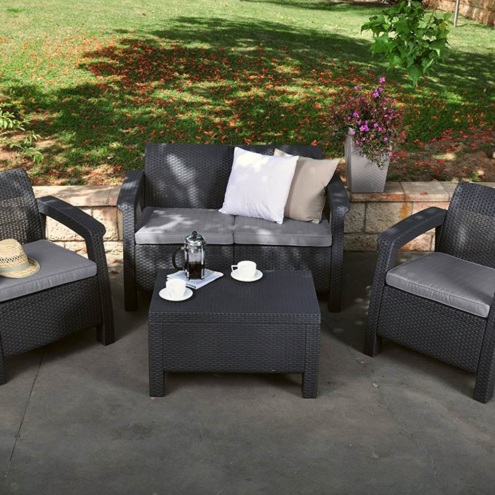 2026 NewKeter Corfu All Weather Resin 4 Piece Patio Conversation Set, Graphite