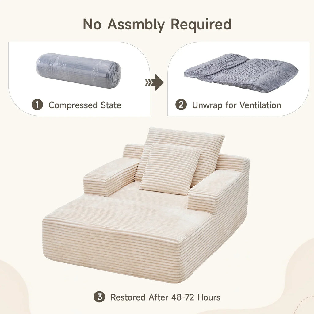 2026 New65" Corduroy Cloud Sleeper Chaise Lounge Chair, No Assembly Sofa Bed with Pillows, Beige