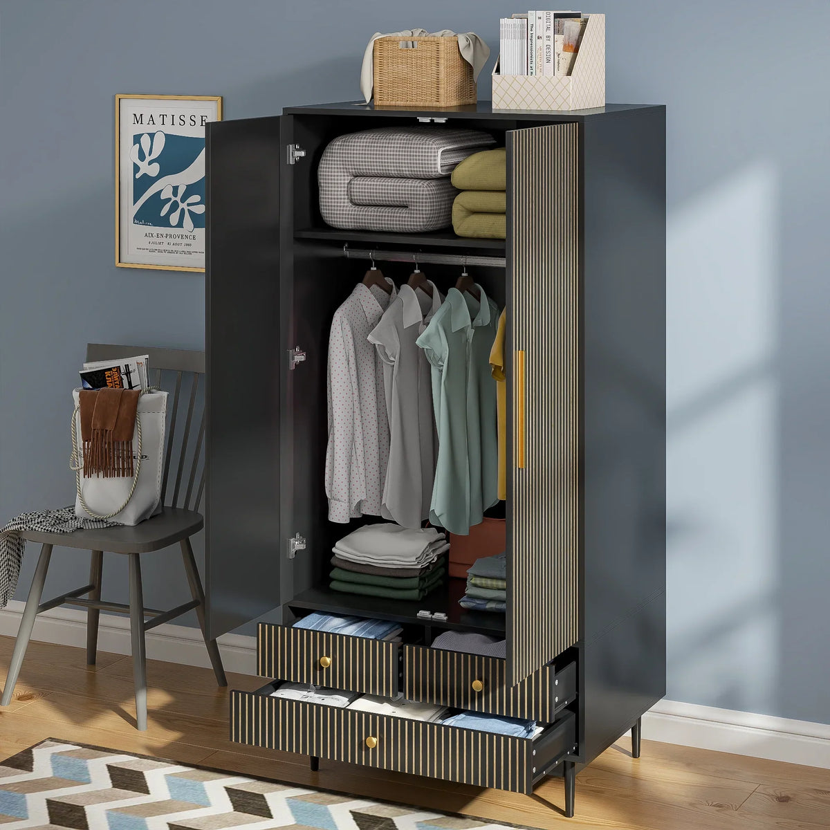 2026 NewArmoire Wardrobe Closet, Closet Wardrobe Cabinet with Drawers and Hanging Rail for Bedroom, White