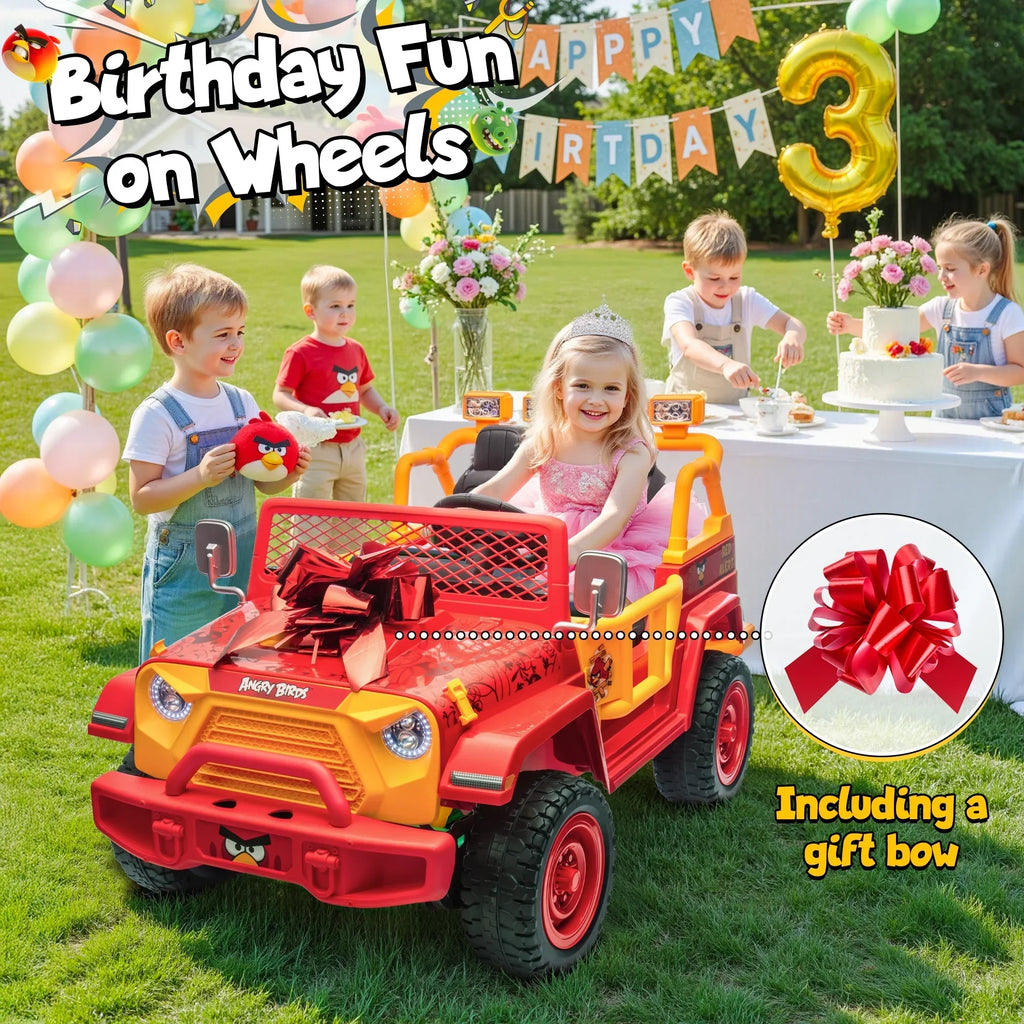 2026 NewJoyracer 24 Volt Ride on Toys for Big Kids, Licensed Angry Birds Ride on Truck with Remote, 2 Seater 4WD Electric Ride ons with Shovel, Bluetooth, Lights, Power Car Wheels for 3-8, 130lbs, Green