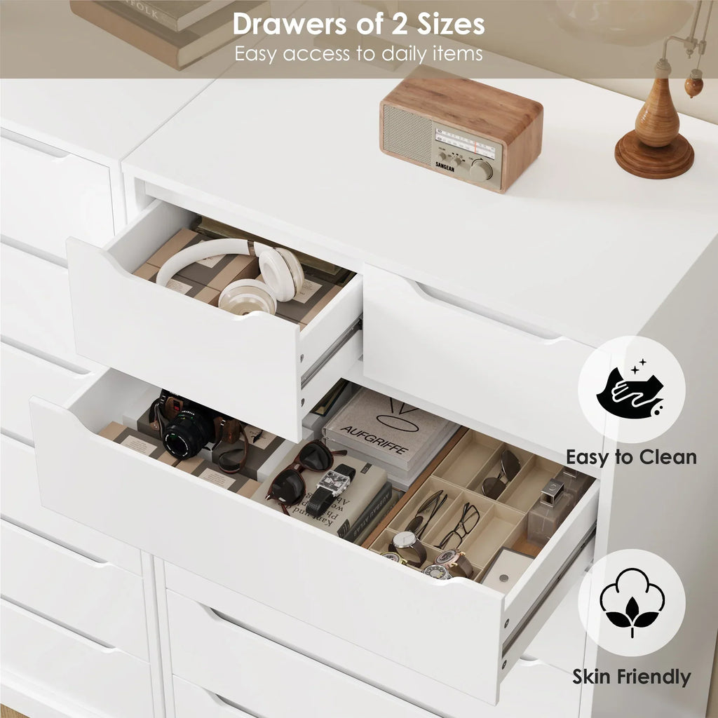 2026 NewHomfa 7 Drawer White Dresser, 51.3"H Wood Storage Cabinet with Upgraded Stable Base, Vertical Chest for Bedroom Living Room