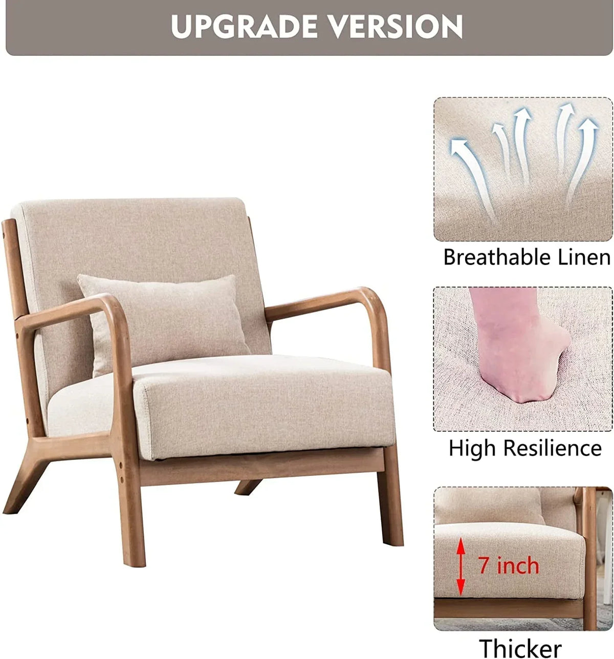 2026 NewBonzy Home Mid Century Modern Accent Chair, Single Fabric Lounge Reading Armchair with Solid Wood Frame, Easy Assembly Arm Chairs for Living Room, Beige