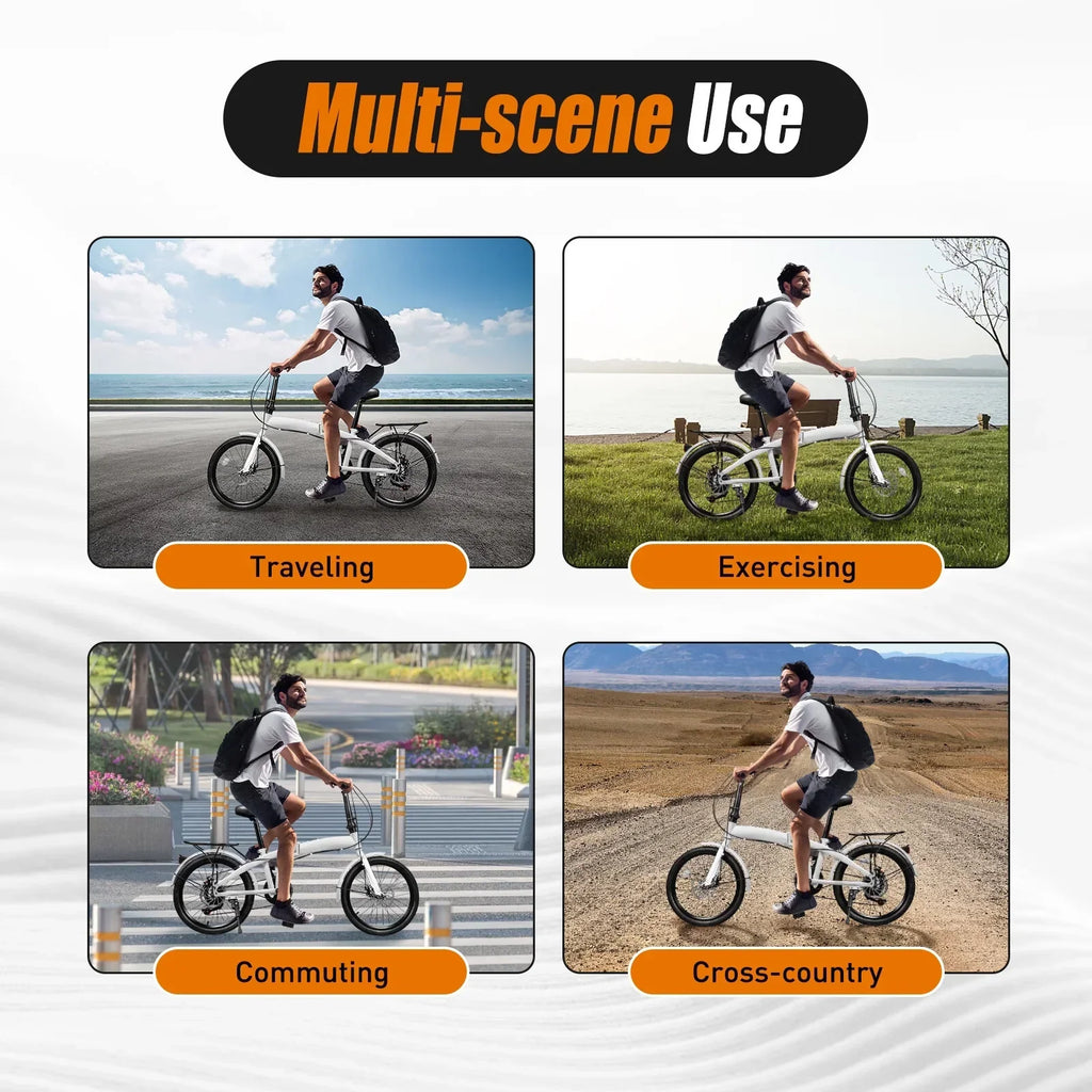 2026 NewLOYALHEARTDY 20" Folding Bike 7-Speed Unisex Mountain Bicycle Adjustable Height MTB City Bike for Adult Teenager High Carbon Steel Foldable Bicycle for Riding Traveling w/Dual Disc Brakes & Fender