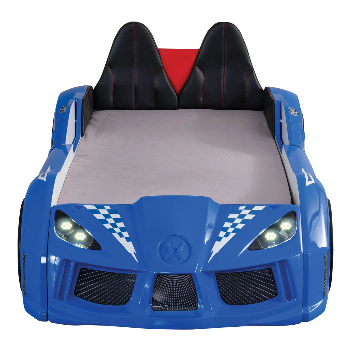 2026 NewFurniture of America Dash Kids Plastic Twin Race Car Bed with LED and Sound, White