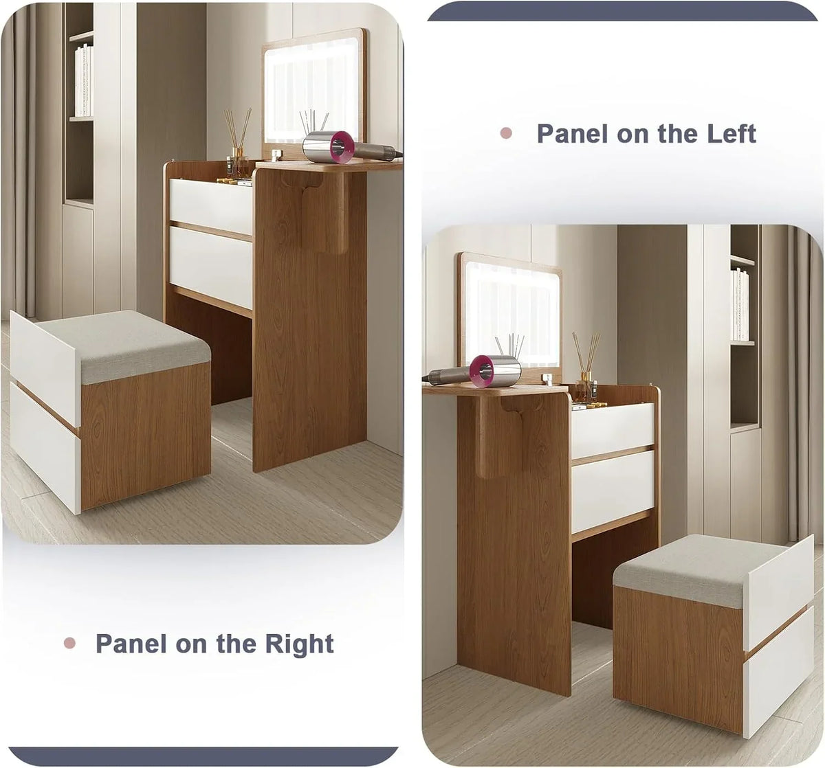 2026 NewVanity Desk with Flip Top Lighted Mirror, Compact Makeup Table with Storage Stool, Integrated Vanity with Drawers, 3-in-1 Vanity Set, Small Dressing Desk for Bedroom