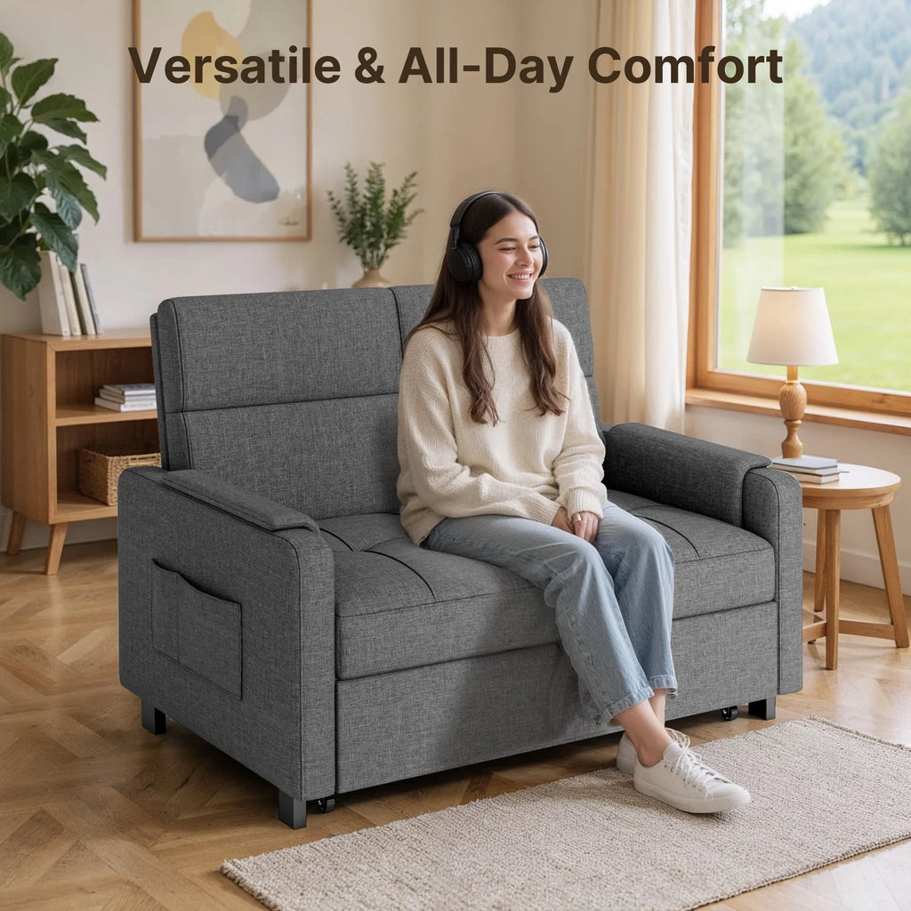 2026 NewSofa Bed, Lofka 3-in-1 Convertible Sleeper Sofa with Storage, Adjustable Backrest & Pull Out Function - Sleeper Chair for Small Space, Apartment, Dark Grey