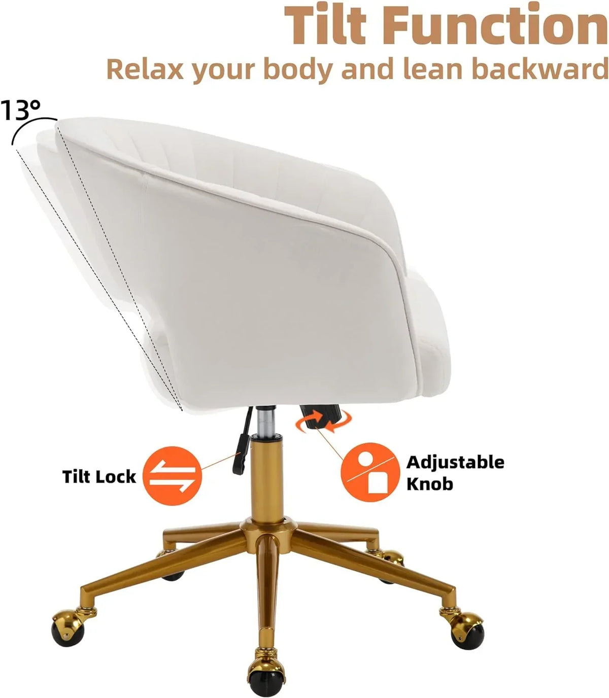 2026 NewWestice Home Office Desk Chairs, Velvet Task Chair, Height Adjustable Swivel Vanity Chair with Golden Base for Vanity Study, Living Room Computer Room, Beige