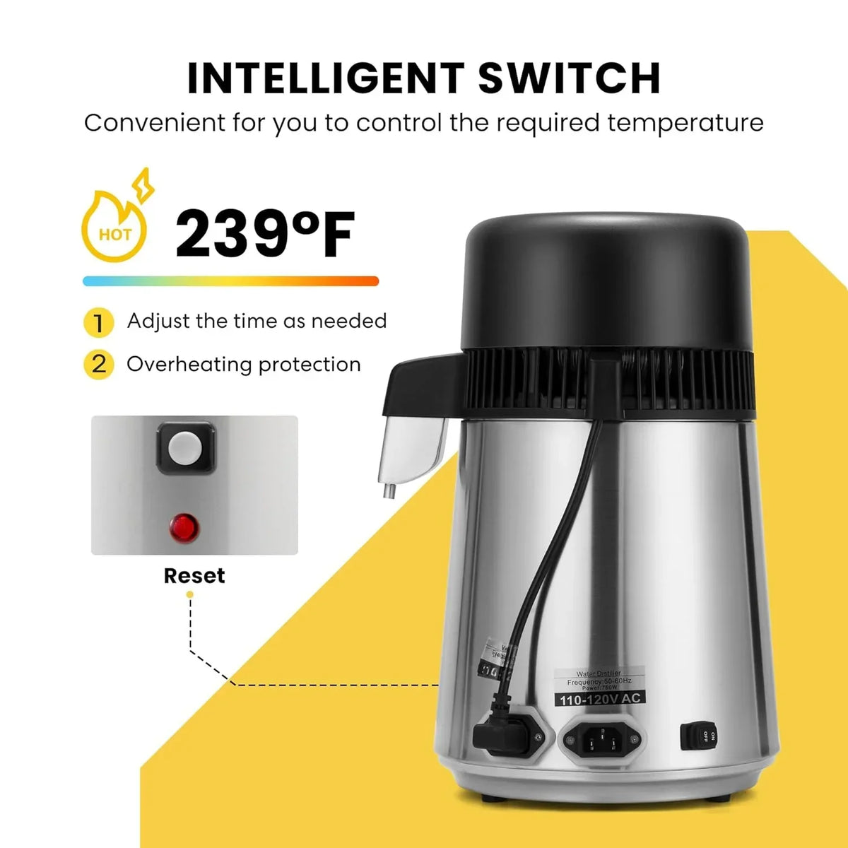 2026 NewSPECSTAR Water Distiller Countertop 1.1 Gallon/4L 304 Stainless Steel Distilled Water Machine with Smart Switch Purifier Filter for Home Office