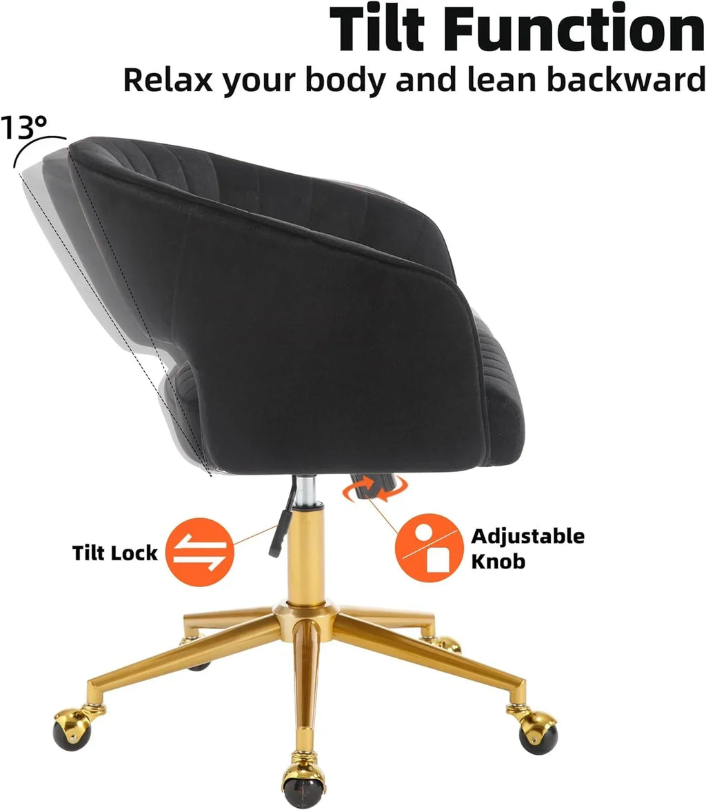 2026 NewWestice Home Office Desk Chairs, Velvet Task Chair, Height Adjustable Swivel Vanity Chair with Golden Base for Vanity Study, Living Room Computer Room, Beige