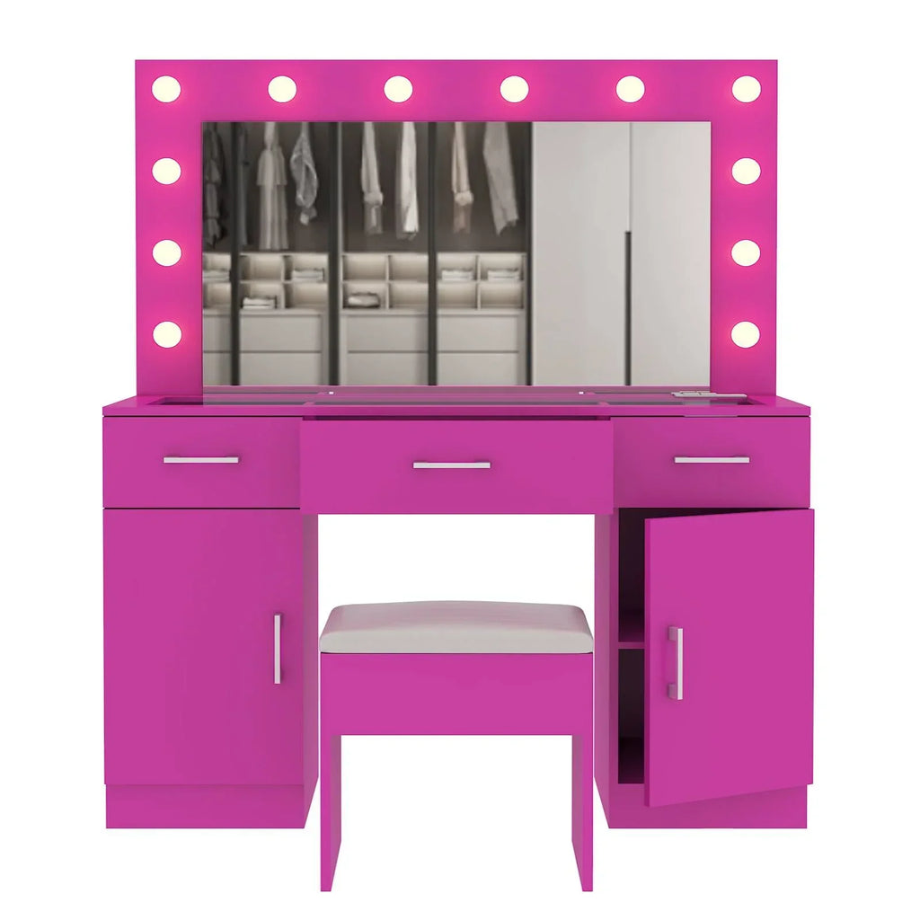 2026 NewKtaxon Large Makeup Vanity, Vanity Table Set w/ Visible Glass Top w/ Charging Station, White
