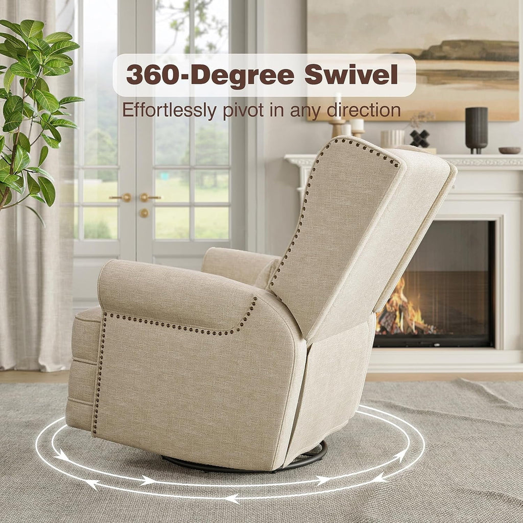 2026 NewRoyalcraft Swivel Nursery Glider Recliner, Comfy Upholstered Glider Chair with Lumbar Pillow and Footrest, Beige