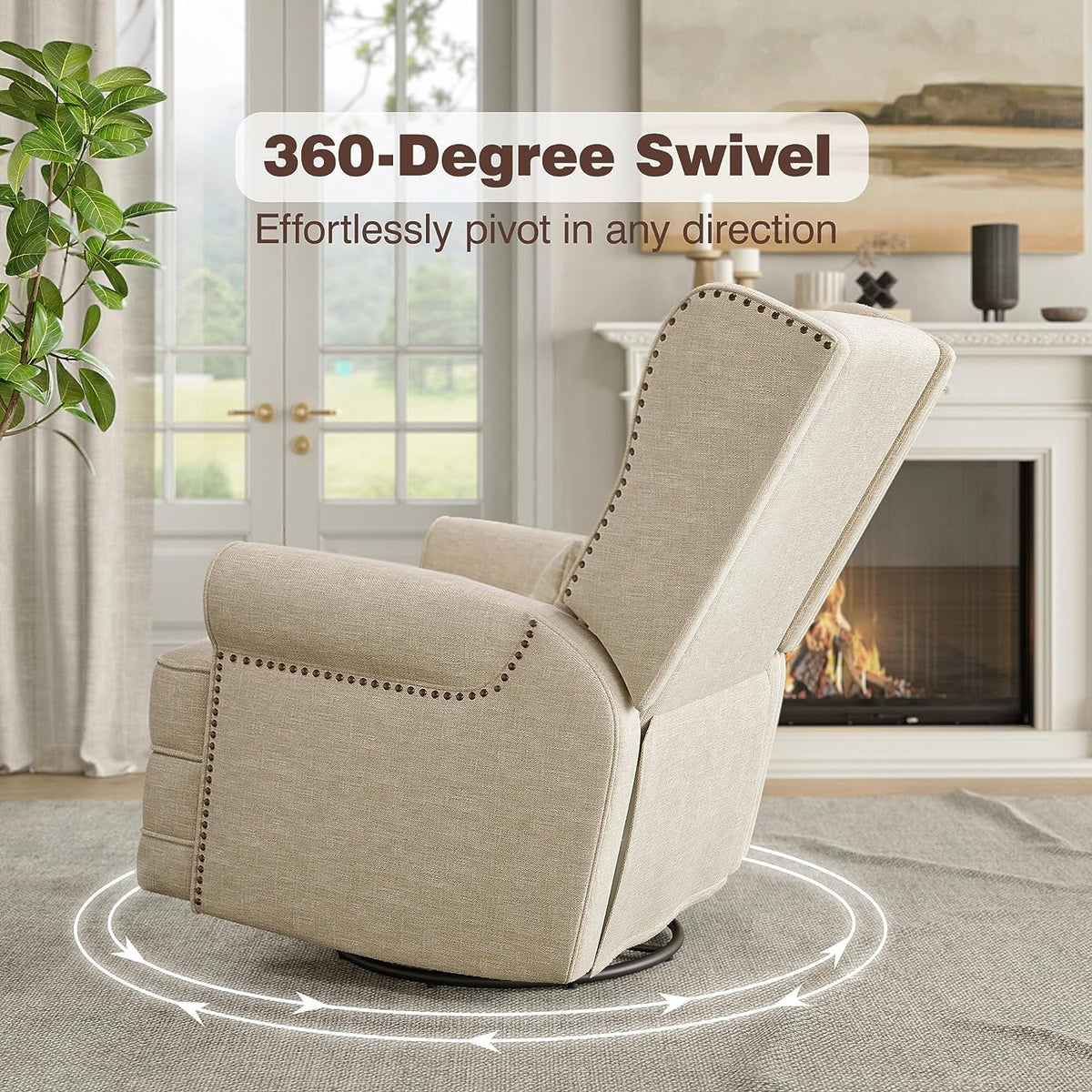 2026 NewRoyalcraft Swivel Nursery Glider Recliner, Comfy Upholstered Glider Chair with Lumbar Pillow and Footrest, Beige
