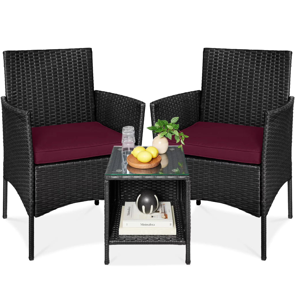 2026 NewBest Choice Products 3-Piece Outdoor Wicker Conversation Patio Bistro Set, w/ 2 Chairs, Table - Gray/Navy