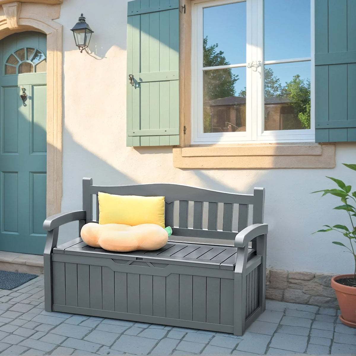 2026 NewHomall 80 Gallon Plastic Storage Bench Made Of Durable Weatherproof Resin And Deck-Box Organized Storage Compartment For Outdoor Patios And Lawns,Black
