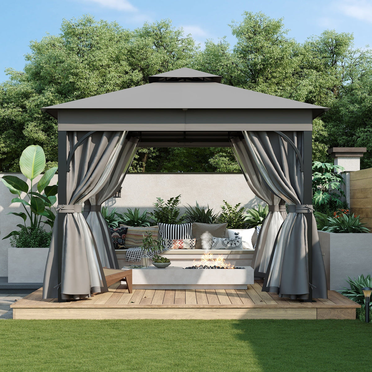 2026 New10'x10' Outdoor Gazebo,Patio Gazebo with Mosquito Netting and Privacy Screens for Backyard, Garden, Lawn and Deck,Grey
