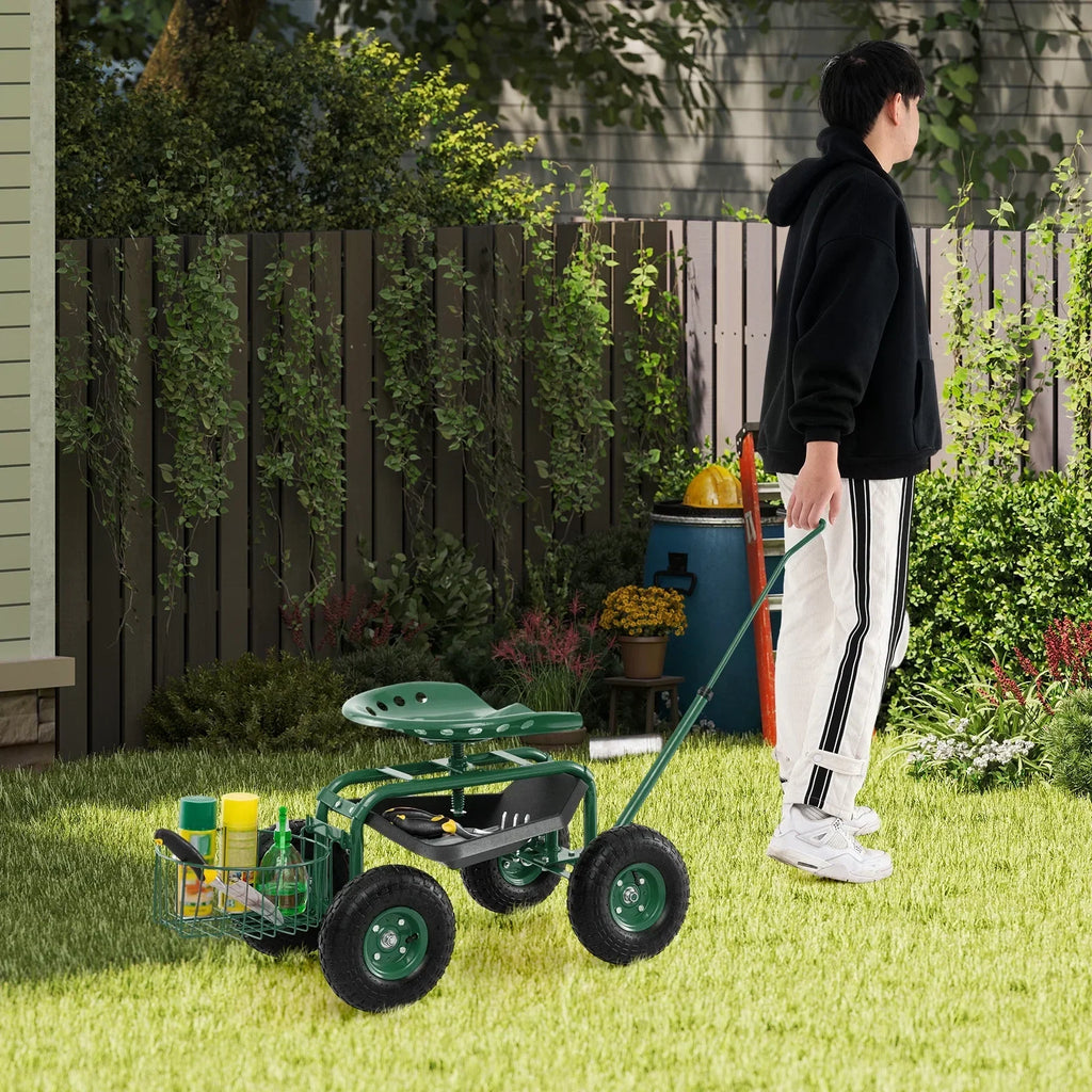 2026 NewCostway Garden Cart Rolling Work Seat for Planting with Extendable Handle Green