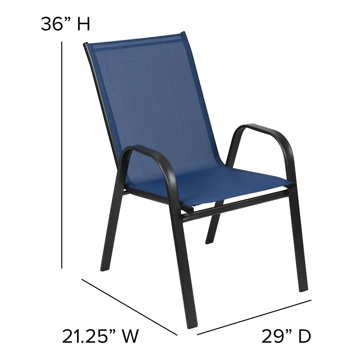 2026 NewBizChair 5 Pack Black Outdoor Stack Chair with Flex Comfort Material and Metal Frame