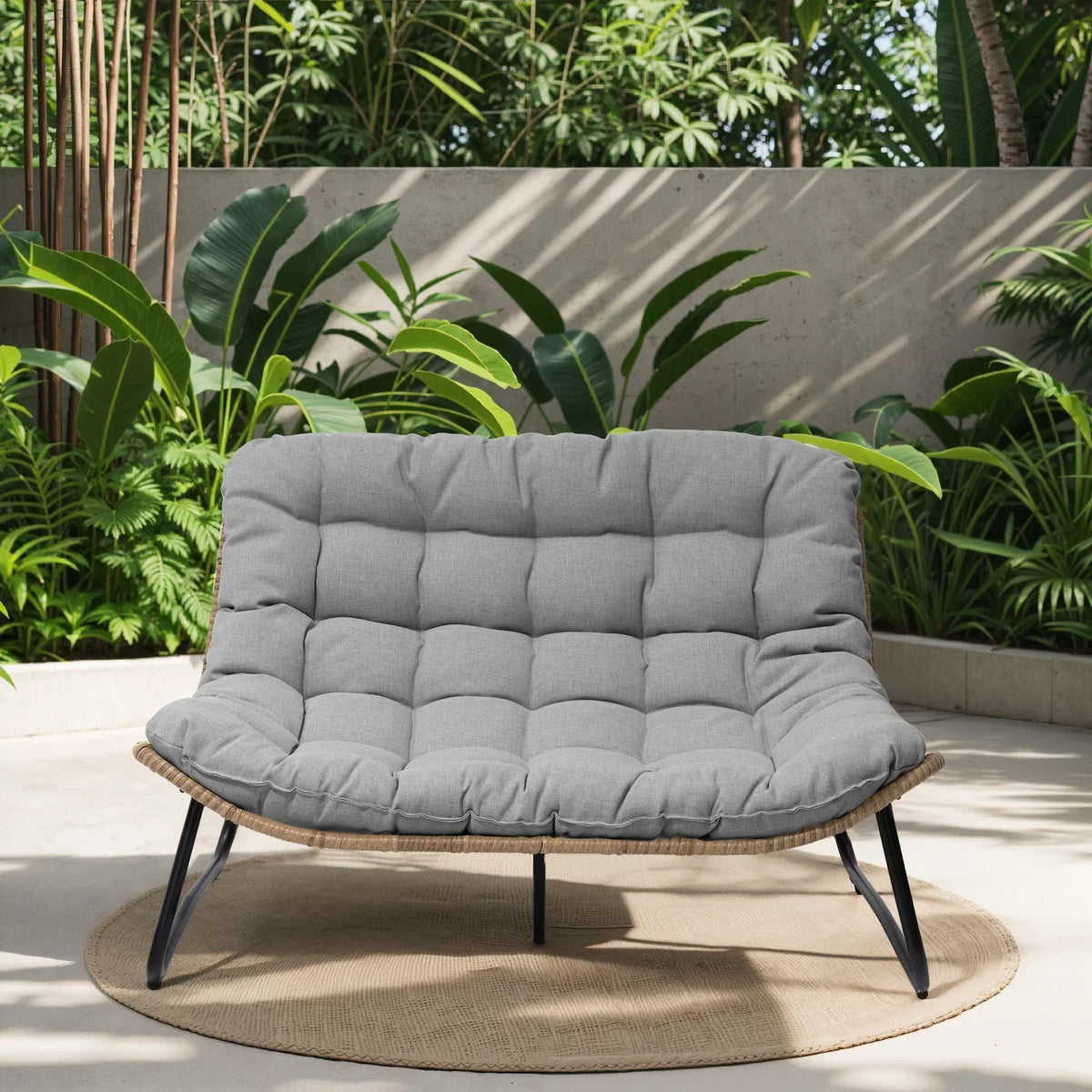 2026 NewCrestlive Products Patio Loveseat, All-Weather Rattan Large Furniture with Soft Cushions, Outdoor Loveseat for Balcony, Poolside, Backyard (Beige)