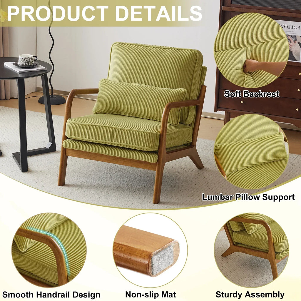 2026 NewKtaxon Accent Chair Corduroy Upholstered Armchair, Reading Club Chair with Pillow and Solid Wood Frame for Living Room Bedroom Furniture Off White